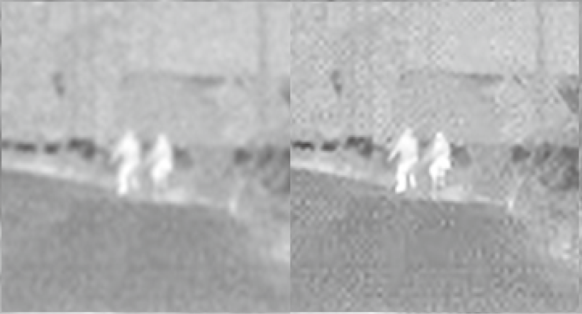 인물 확대 비교 — 좌: 640×512 원본 / 우: SR 2.0× 결과